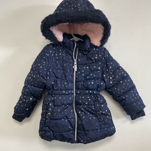 Starry Puffer Jacket with Pink Lining
